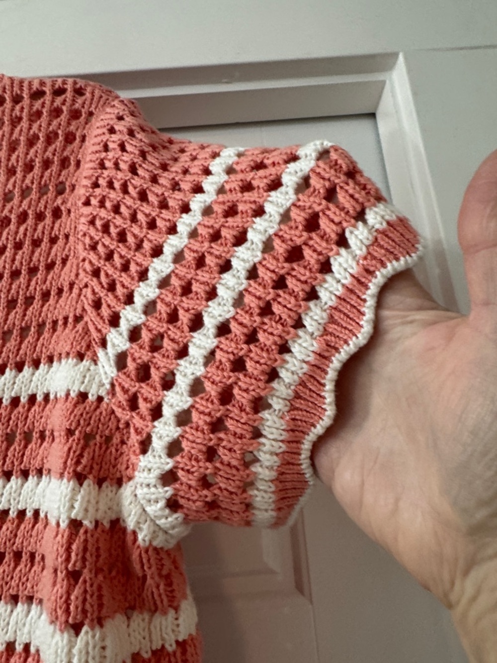 GAP Coral and White Striped Scoop-Neck Knit Top - Picture 4 of 5
